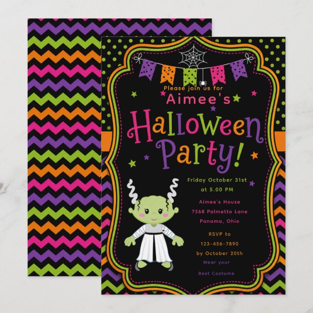 Invitation Fête d'Halloween pour enfants (Devant / Derrière)