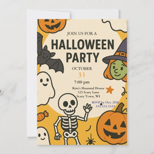 Invitation Fête d'Halloween pour enfants amusants (Devant)