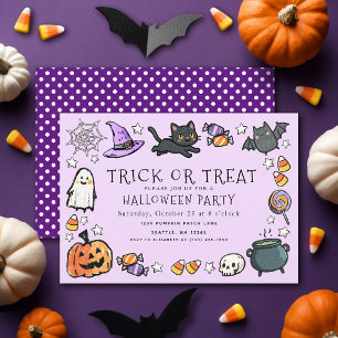 Invitation Fête d'Halloween pour enfants au crayon Trick or T