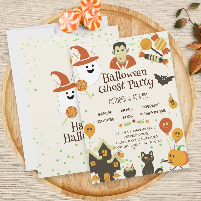 Invitation Fête d'Halloween pour enfants avec fantôme, citrou (Créateur téléchargé)