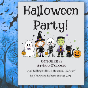 Invitation Fête d'Halloween pour enfants avec personnages sym