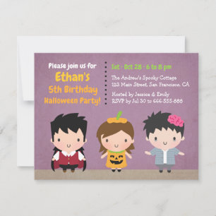 Invitation Fête d'Halloween pour enfants avec vampire mignon,