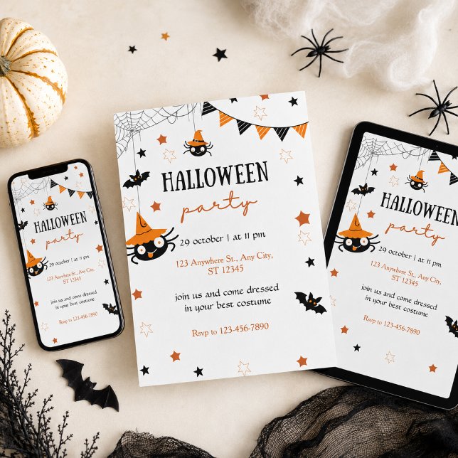 Invitation Fête d'Halloween pour enfants mignons noir orange (Créateur téléchargé)