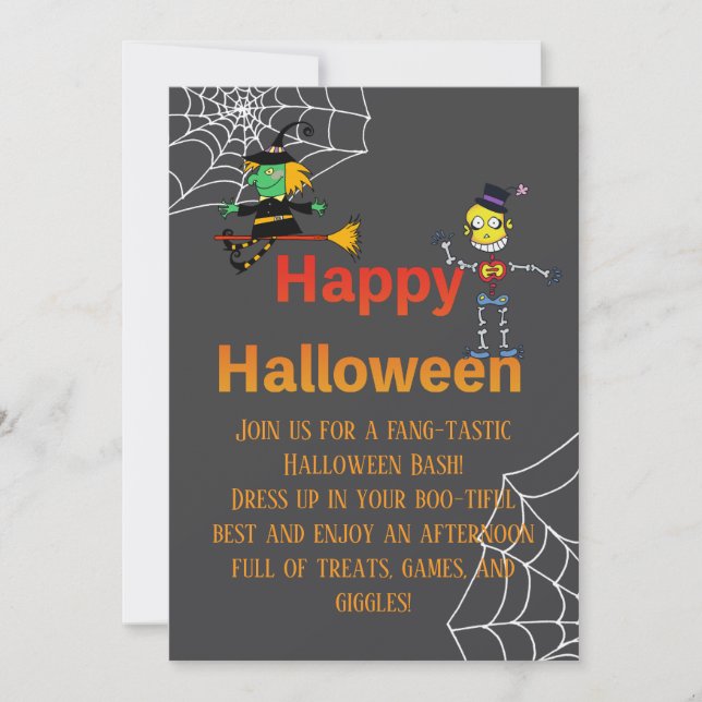 Invitation Fête d'Halloween pour enfants pas si Éffrayants (Devant)