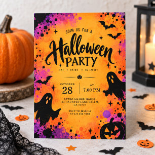 Invitation Fête d'Halloween Rétro Colorée et Vibrante