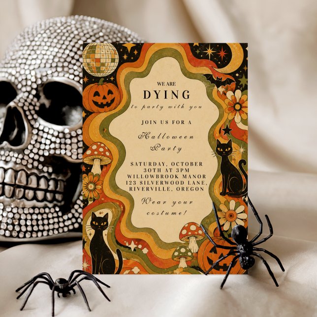 Invitation Fête d'Halloween Rétro Élégante et Groovy (Créateur téléchargé)