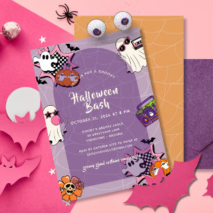 Invitation Fête d'Halloween Rétro Groovy Ghouls