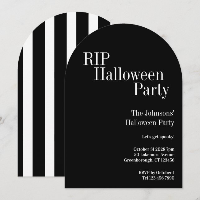 Invitation Fête d'Halloween RIP Rayure noire et blanche (Devant / Derrière)