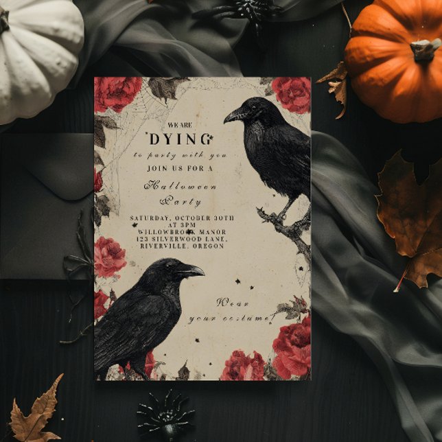 Invitation Fête d'Halloween Rose de Corbeau Gothique (Créateur téléchargé)