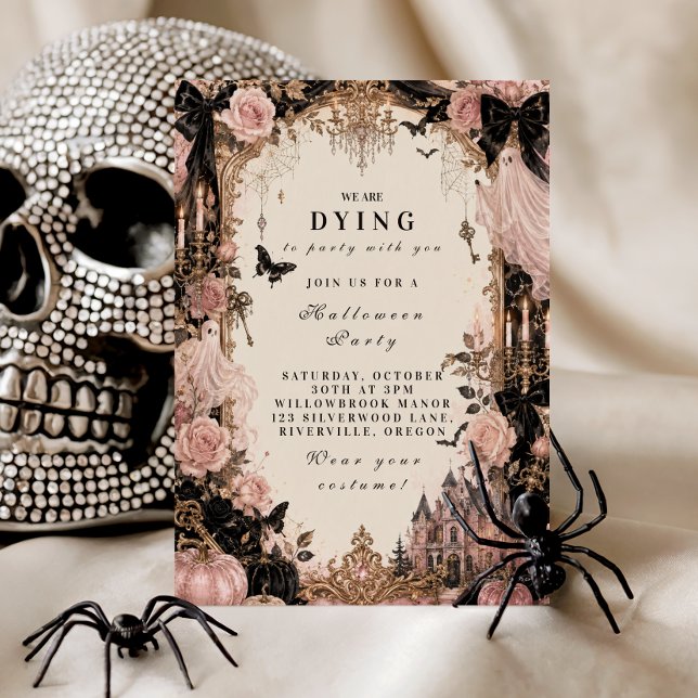 Invitation Fête d'Halloween Rose Élégante (Créateur téléchargé)