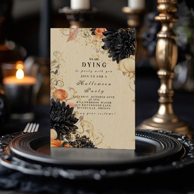 Invitation Fête d'Halloween Rustique Black Dahlia (Créateur téléchargé)
