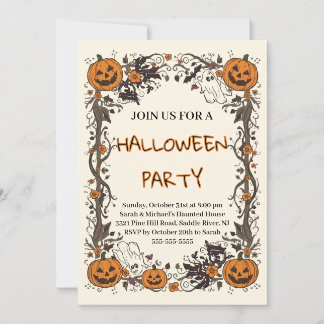 Invitation Fête d'Halloween Rustique Citrouille & Fantôme Épo (Devant)