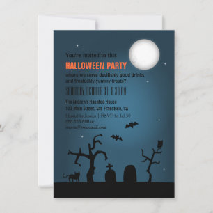 Invitation Fête d'Halloween Silhouette de Lune Effrayante