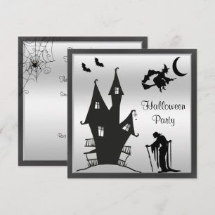 Invitation Fête d'Halloween silhouette noir et argent