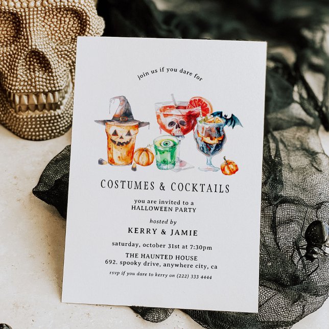 Invitation Fête d'Halloween Simple Costumes & Cocktails (Créateur téléchargé)