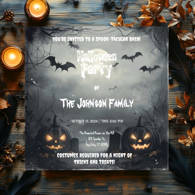Invitation Fête d'Halloween sinistre avec Jack-o'-Lanterns &  (Créateur téléchargé)