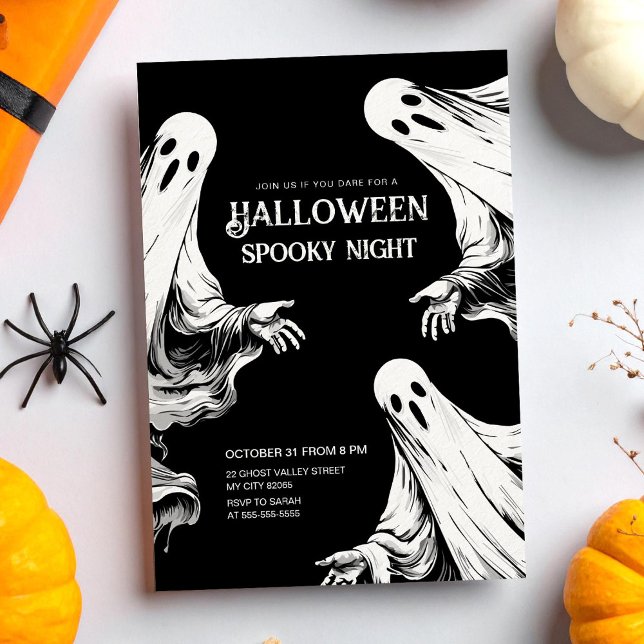 Invitation Fête d'Halloween soirée effrayante avec deux fantô (Créateur téléchargé)
