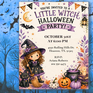 Invitation Fête d'Halloween sorcière pour enfants mignons