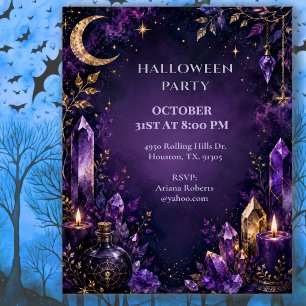 Invitation Fête d'Halloween sous la Lune Cristalline Mystique