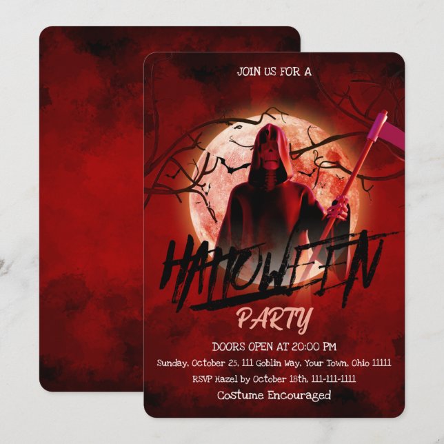 Invitation Fête d'Halloween sous la Lune de Sang avec la Gran (Devant / Derrière)