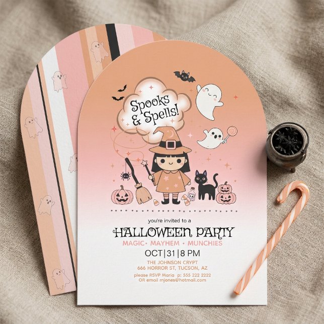 Invitation Fête d'Halloween Spooks & Spells Arch Stripe ID132 (Créateur téléchargé)