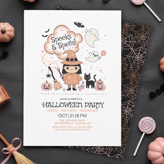 Invitation Fête d'Halloween Spooks & Spells Black ID1325 (Créateur téléchargé)