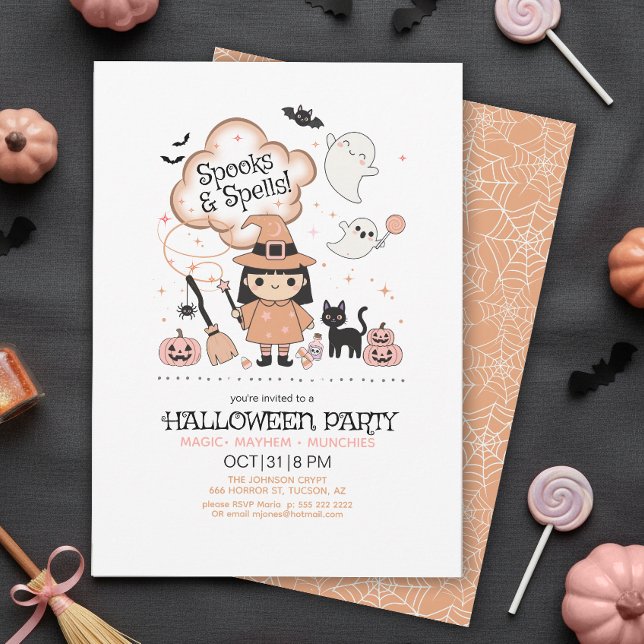 Invitation Fête d'Halloween Spooks & Spells Orange ID1325 (Créateur téléchargé)