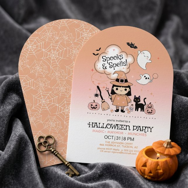 Invitation Fête d'Halloween Spooks & Spells Orange ID1325 (Créateur téléchargé)