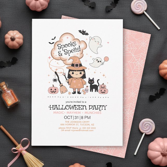 Invitation Fête d'Halloween Spooks & Spells Rose ID1325 (Créateur téléchargé)
