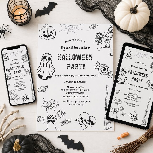 Invitation Fête d'Halloween Spooktacular Noir (Créateur téléchargé)