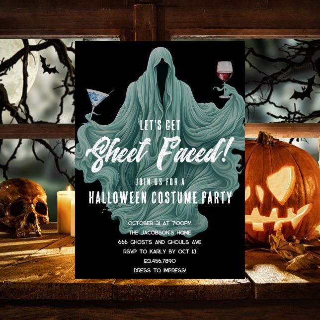Invitation Fête d'Halloween Spooky Ghost Let's Get Sheet Face (Créateur téléchargé)