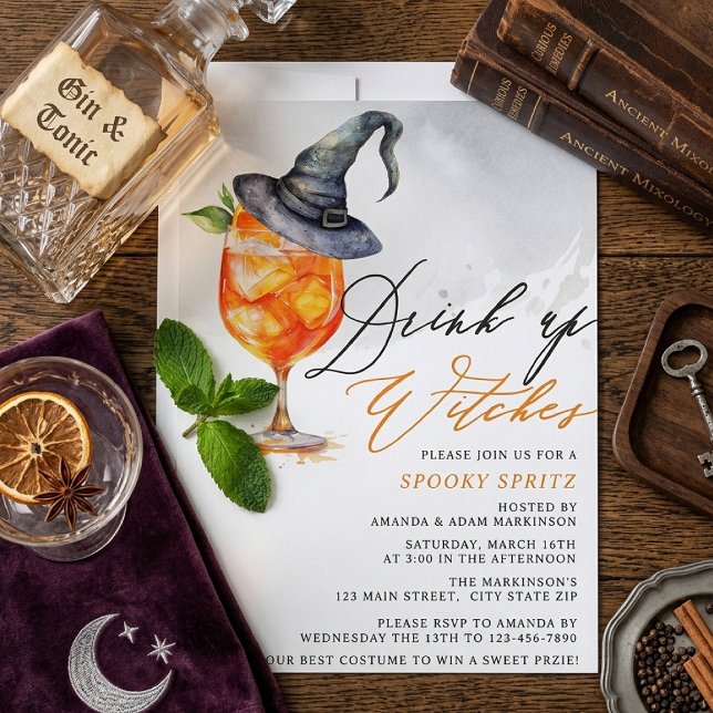 Invitation Fête d'Halloween Spritz des Sorcières à l'Aquarell (Créateur téléchargé)