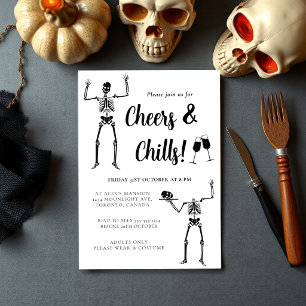 Invitation Fête d'Halloween squelette drôle noir et blanc