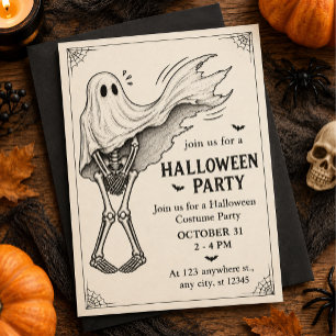 Invitation Fête d'Halloween squelette fantôme vintage