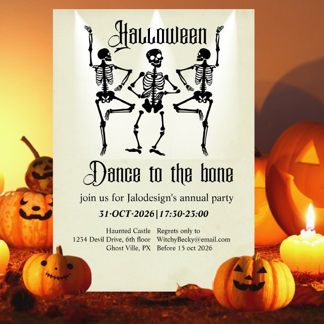 Invitation Fête d'Halloween squelette noir dansant drôle (Créateur téléchargé)