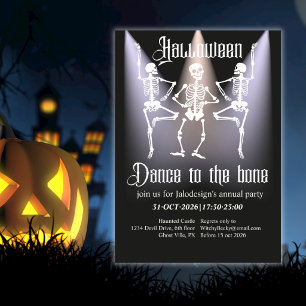Invitation Fête d'Halloween squelette noir dansant drôle