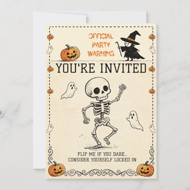 Invitation Fête d'Halloween squelette vintage (Devant)