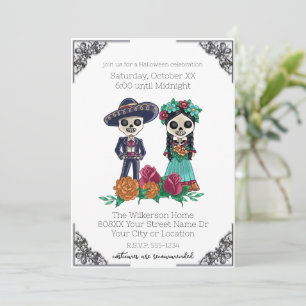 Invitation Fête d'Halloween Squelettes Jour des Morts