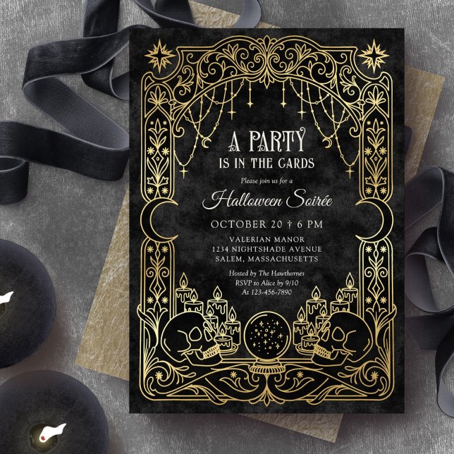 Invitation Fête d'Halloween Tarot Noir (Créateur téléchargé)