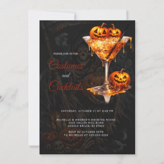 Invitation Fête d'Halloween tenue de soirée et cocktails pour