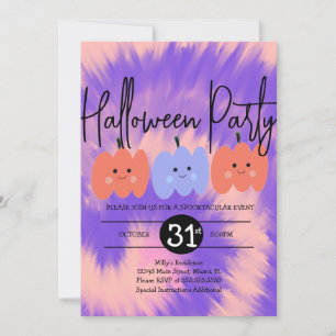 Invitation Fête d'Halloween Tie Dye Citrouille Dessinée à la