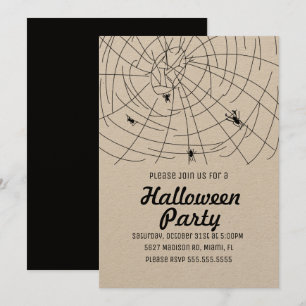 Invitation Fête d'Halloween Toile d'Araignée Mercredi Kraft