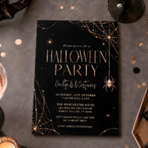 Invitation Fête d'Halloween Toile d'Araignée Rose Gold