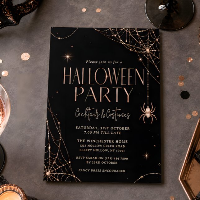 Invitation Fête d'Halloween Toile d'Araignée Rose Gold (Créateur téléchargé)