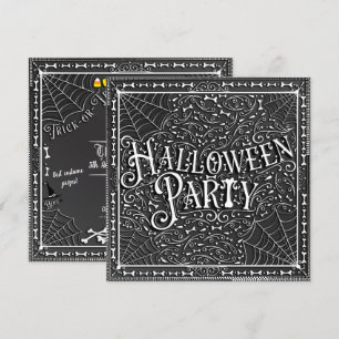 Invitation Fête d'Halloween Toiles d'araignées et os Noir et 