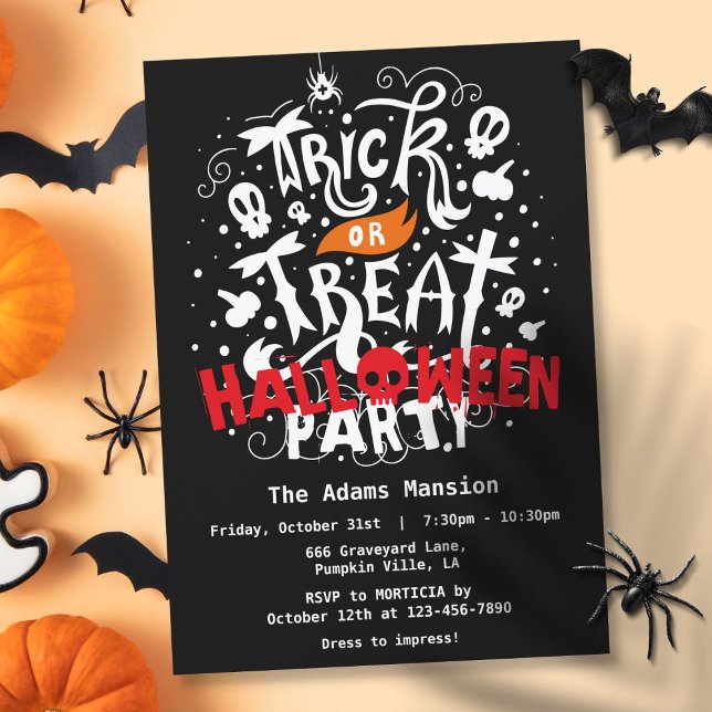 Invitation Fête d'Halloween 'Trick or Treat' (Trick or Treat Halloween Party Invitation)