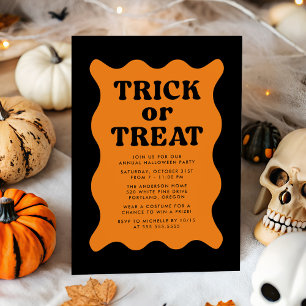 Invitation Fête d'Halloween Trick or Treat Orange Rétro