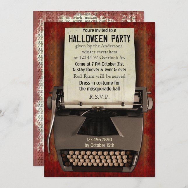 Invitation Fête d'Halloween Typewriter Horreur adulte (Devant / Derrière)