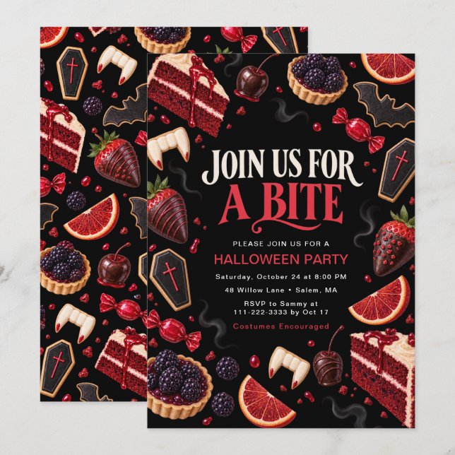 Invitation Fête d'Halloween Vampire (Devant / Derrière)