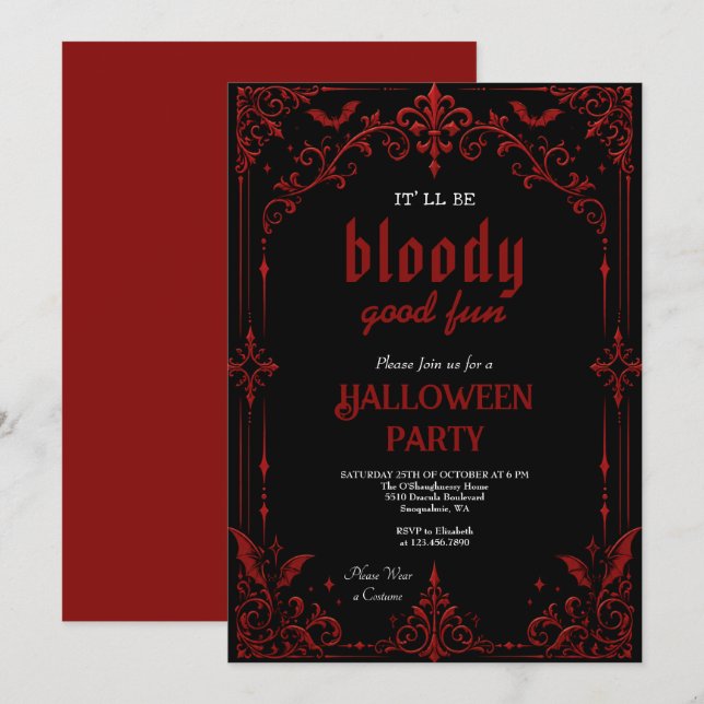 Invitation Fête d'Halloween Vampire Gothique  (Devant / Derrière)